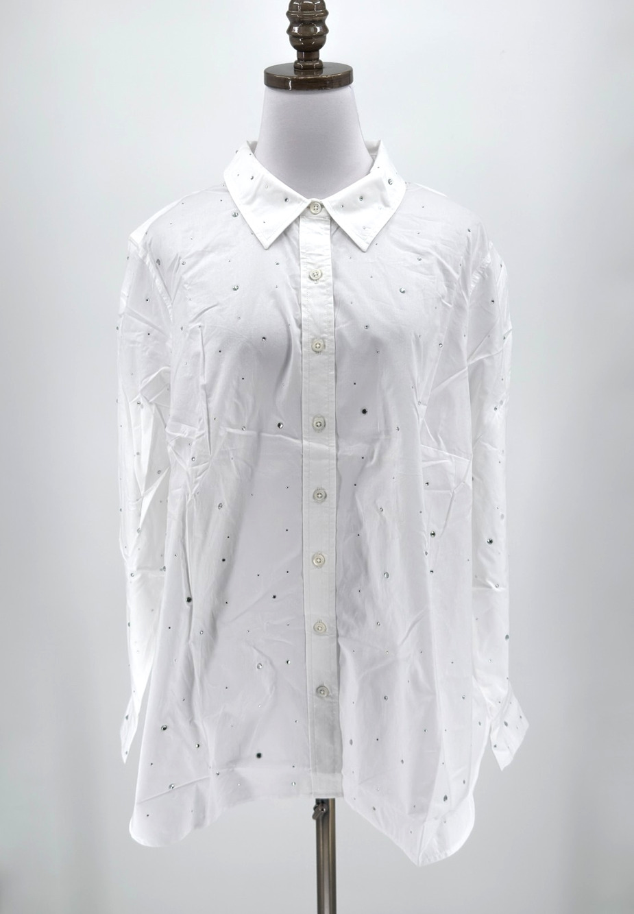 Talbots White Modern Classic Rhinestone Embellished Button Up Shirt Sz 2X NEW